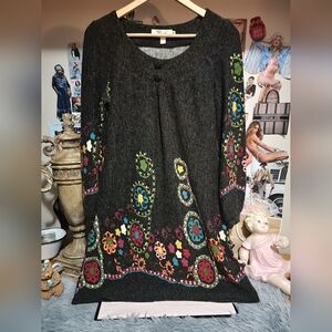 Aryeh Soft Knit Long Sleeve Floral Tunic Boho Dress